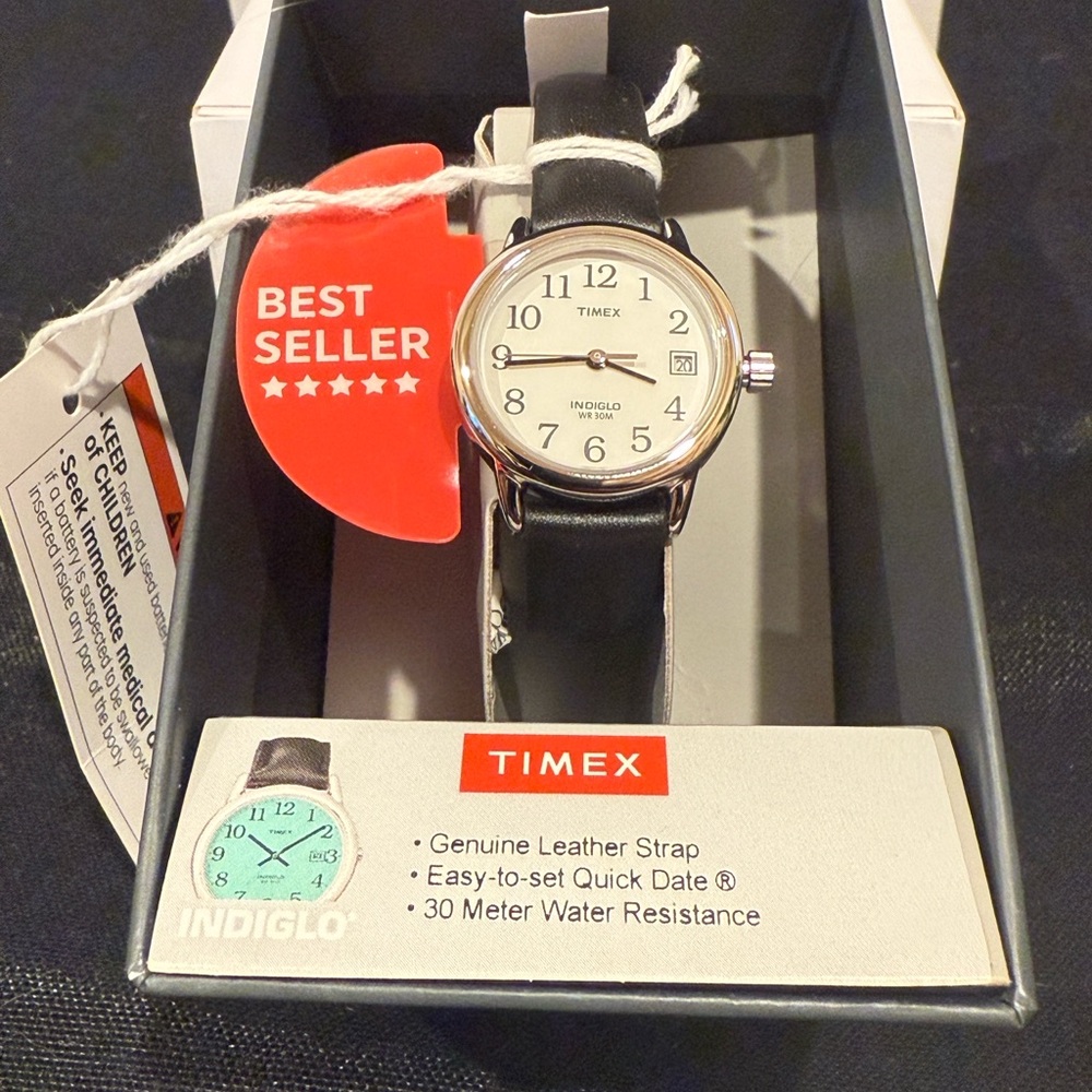 Timex Black Leather Strap Watch